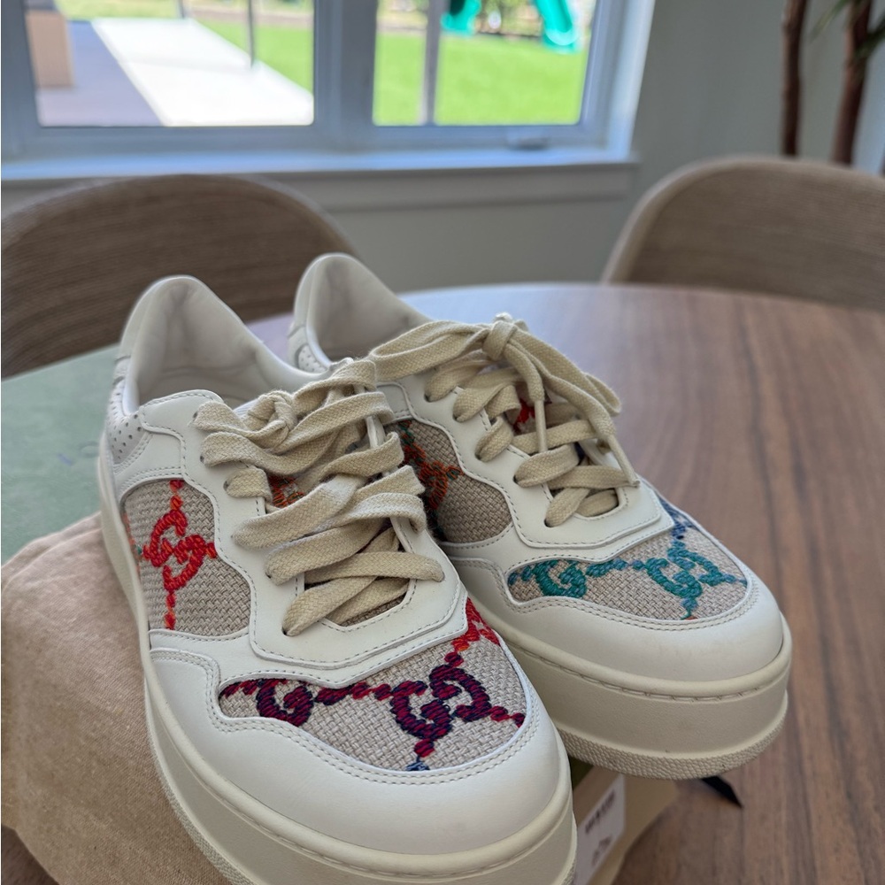 Gucci Red and Blue Sneakers with Colorful Embellishments FINAL SALE